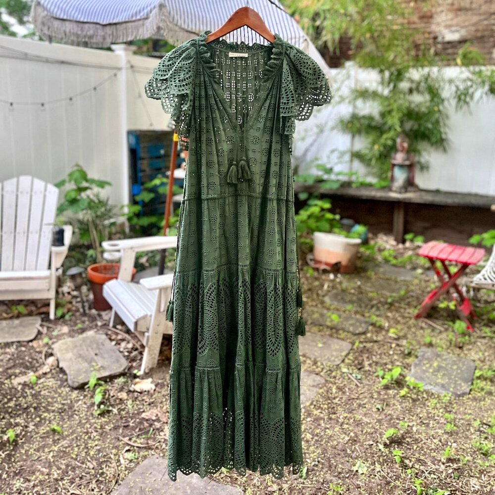 Ulla Johnson green tent dress w/ flutter sleeves, US size 8